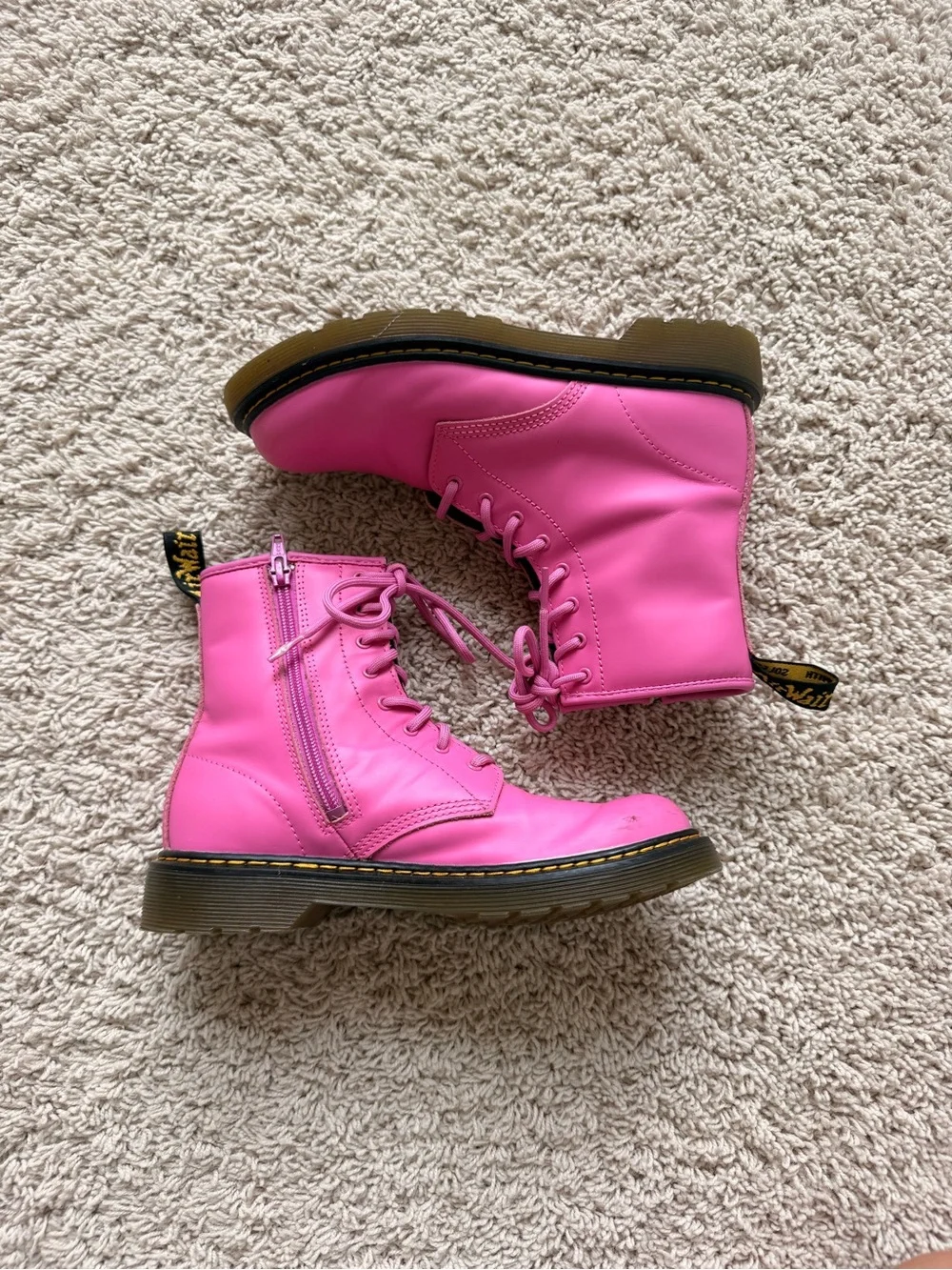 Dr. Martens Kids Pink Lace-Up Zip Combat Boots